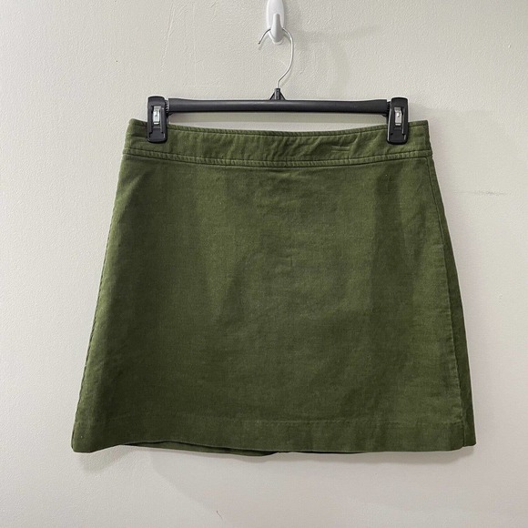 J Crew Size 8 Skirt Mini Corduroy Army Green Back Zip Academia Preppy NWT - Picture 1 of 7